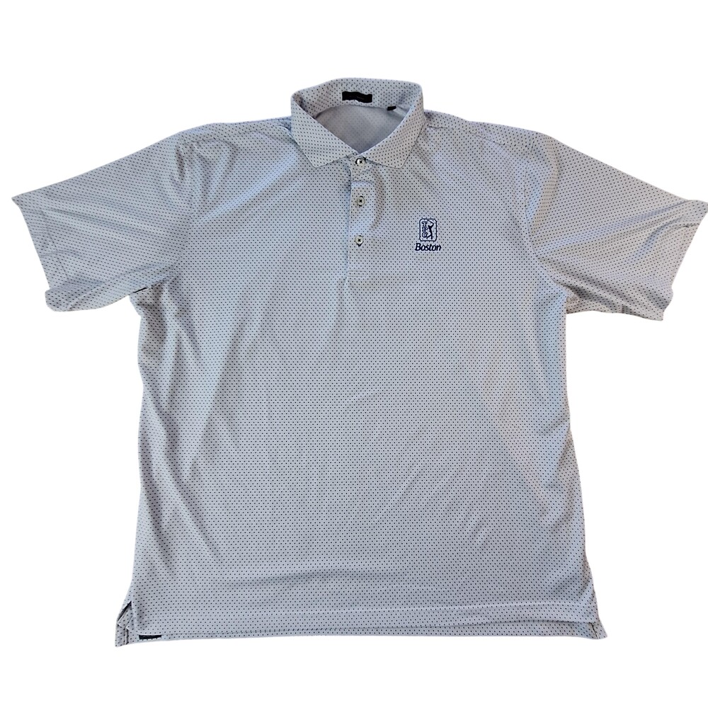 Turtleson Polo Shirt Mens 2XL White Polka Dot TPC Boston Golf Stretch Logo